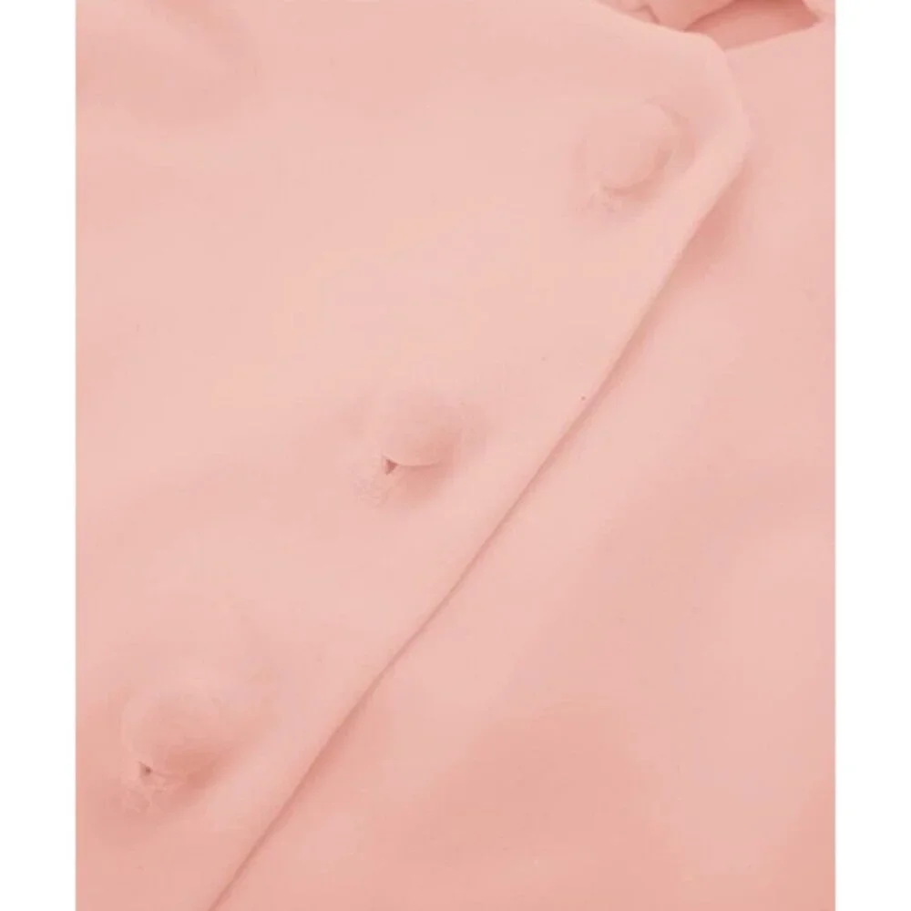 Belle Poque Women XL Pink Vtg Inspired Tie Neck Blouse Short Sleeve Cropped Top - Picture 5 of 8